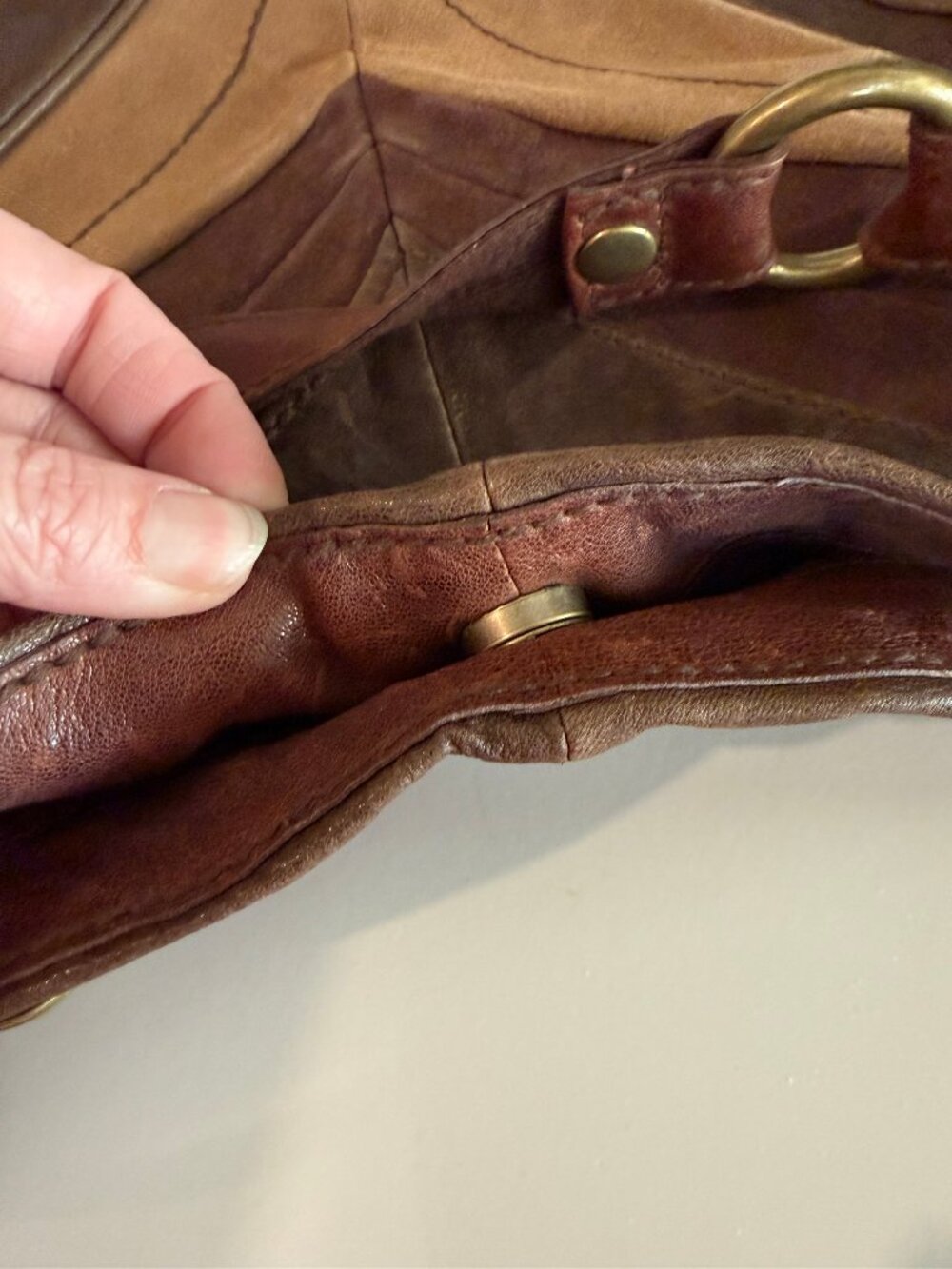 Vintage Fossil Patchwork Leather Purse Brown Tan Boho Shoulder Bag Key Charm - Picture 2 of 5